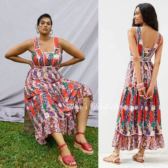 RARE NWT ANTHROPOLOGIE BHANUNI By JYOTI Square Neck Bohemian Maxi Dress. - Picture 7 of 16